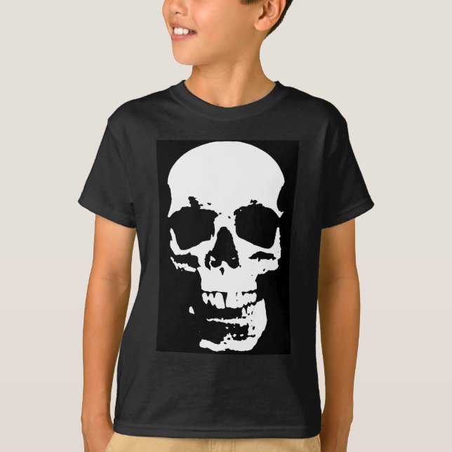 Black & White Pop Art Skull Stylish Cool T-Shirt (Front)