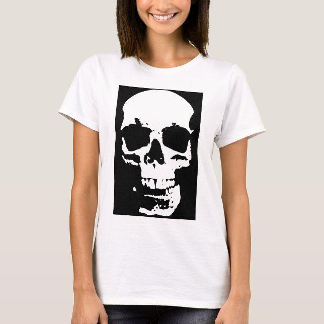 Black & White Pop Art Skull Stylish Cool T-Shirt (Front)