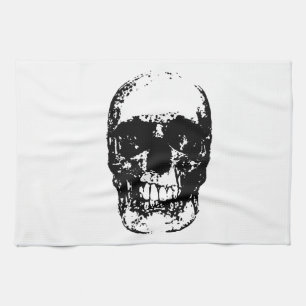 Black & White Pop Art Skull Tea Towel