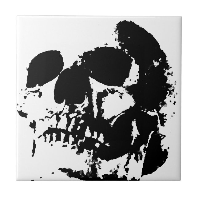 Black & White Pop Art Skull Tile (Front)