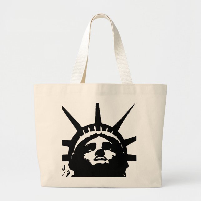 Black & White Pop Art Statue of Liberty Large Tote Bag (Front)