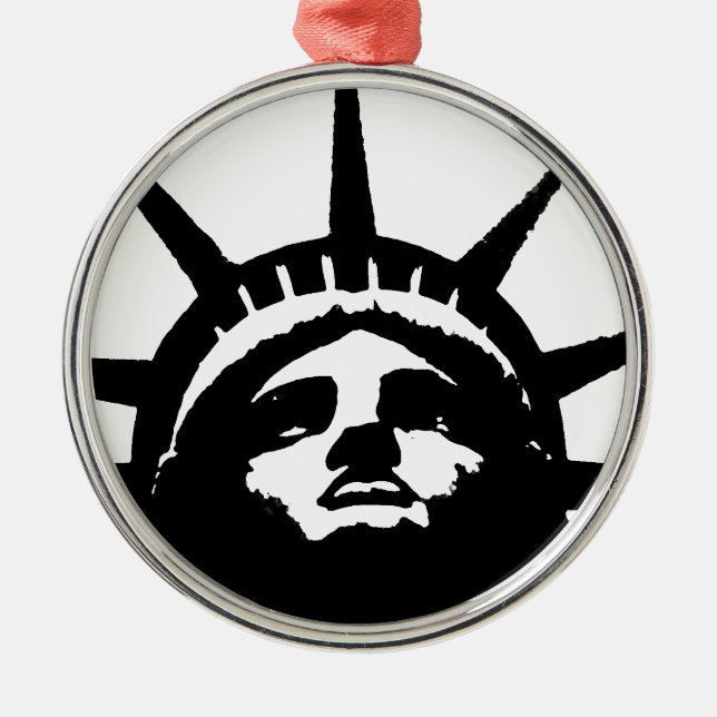 Black & White Pop Art Statue of Liberty Metal Tree Decoration (Front)