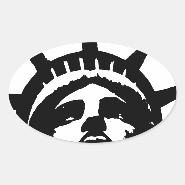 Black & White Pop Art Statue of Liberty Oval Sticker (Front)