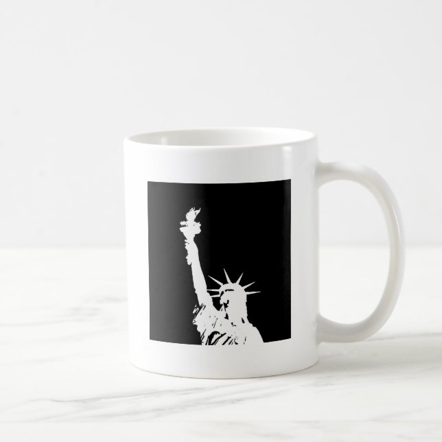 Black & White Pop Art Statue of Liberty Silhouette Coffee Mug (Right)