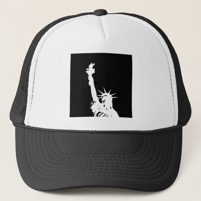 Black & White Pop Art Statue of Liberty Silhouette Trucker Hat (Front)
