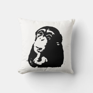 Black White Pop Art Thinking Chimpanzee Cushion