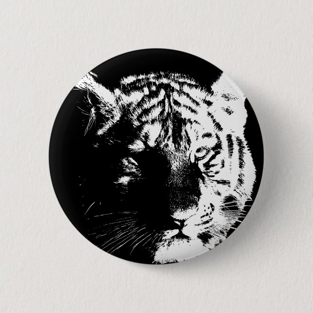 Black & White Pop Art Tiger 6 Cm Round Badge (Front)