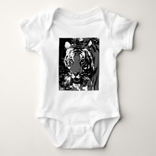 Black White Pop Art Tiger Baby Bodysuit