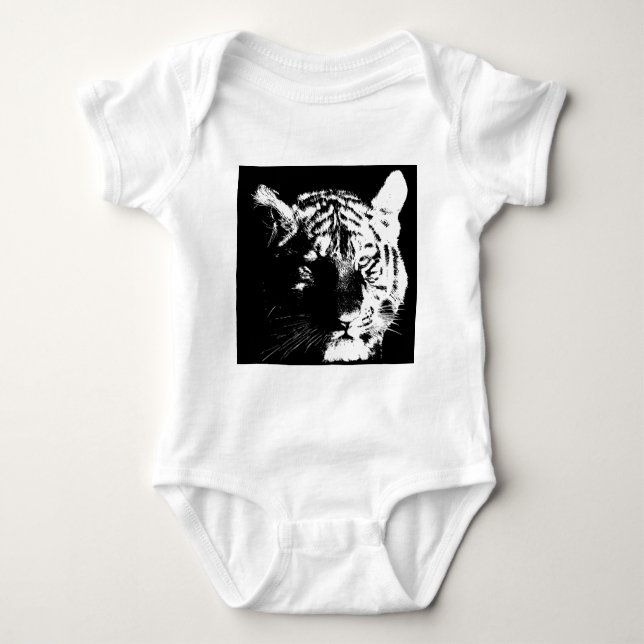 Black & White Pop Art Tiger Baby Bodysuit (Front)