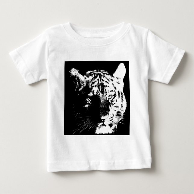 Black & White Pop Art Tiger Baby T-Shirt (Front)