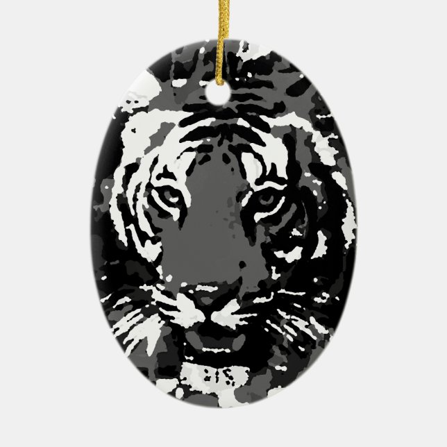 Black White Pop Art Tiger Ceramic Tree Decoration (Front)