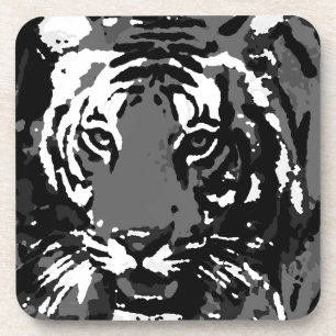 Black White Pop Art Tiger Coaster