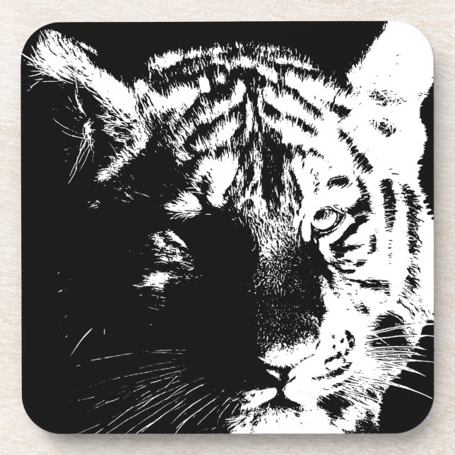 Black & White Pop Art Tiger Coaster (Front)