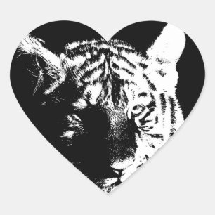 Black & White Pop Art Tiger Heart Sticker