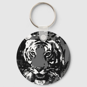 Black White Pop Art Tiger Key Ring