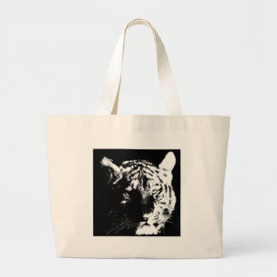 Black & White Pop Art Tiger Large Tote Bag