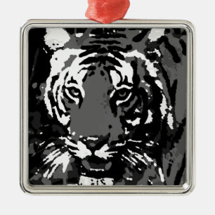 Black White Pop Art Tiger Metal Tree Decoration