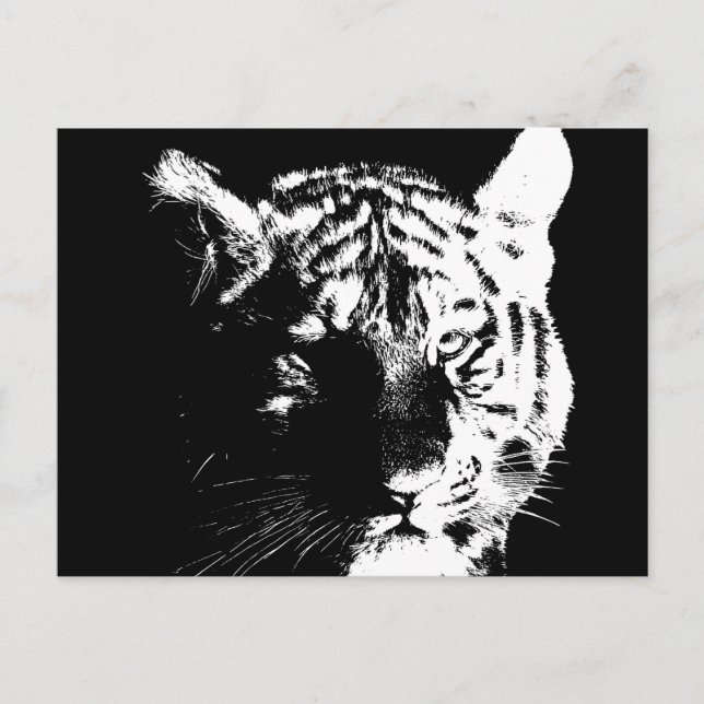 Black & White Pop Art Tiger Postcard (Front)
