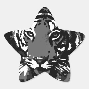 Black White Pop Art Tiger Star Sticker