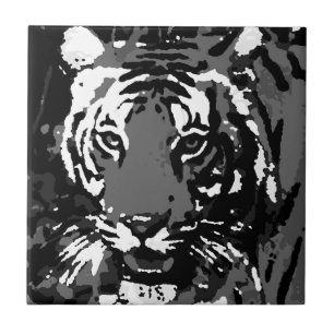 Black White Pop Art Tiger Tile