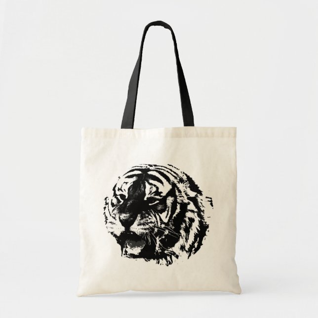 Black & White Pop Art Tiger Tote Bag (Front)