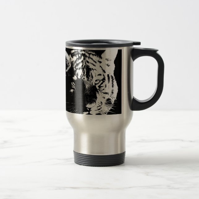 Black & White Pop Art Tiger Travel Mug (Right)