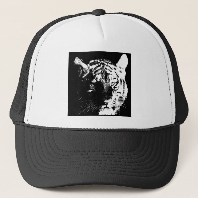 Black & White Pop Art Tiger Trucker Hat (Front)