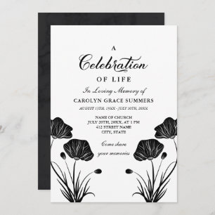 Black & White Poppies Celebration of Life Invitation