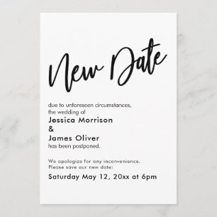 Black White Postponed Wedding New Date Update Card