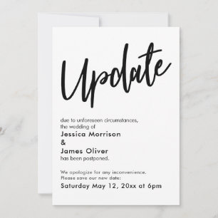 Black White Postponed Wedding Update Announcement