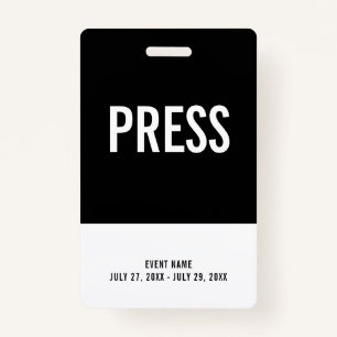 Black & White Press All Access Pass Event ID ID Badge