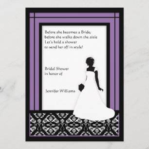 Black, White & Pretty Purple Damask Bridal Shower Invitation