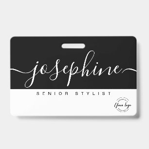 Black White Pretty Script Name Personalised ID Badge