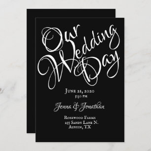 Black & White Pretty Script Wedding Invitation