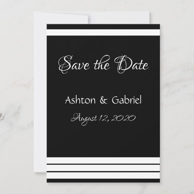 Black & White Pretty Script Wedding Save The Date (Front)