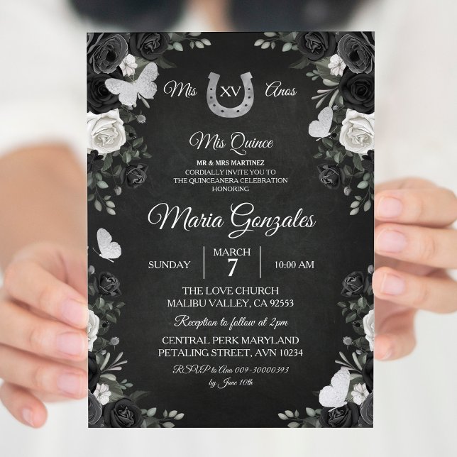 Black & White Princess Quinceanera Birthday Party Invitation (Creator Uploaded)
