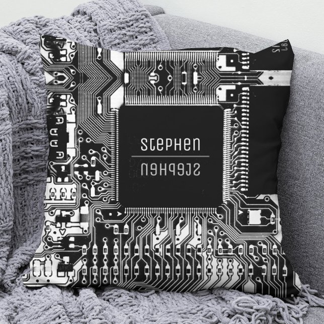 Black white printed circuit board Geek Electronics Cushion (Creator Uploaded)