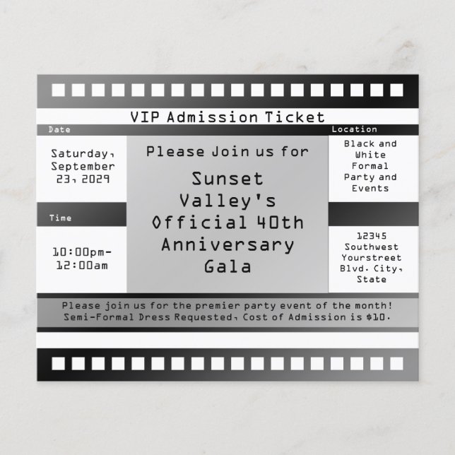 Black/White Printed Ticket Flyer (Front)