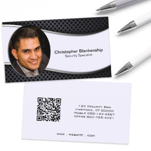 Black White Professional Custom Photo QR Code Business Card