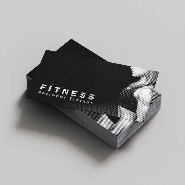 Black White Professional Fitness Personal Trainer Business Card (Creator Uploaded)