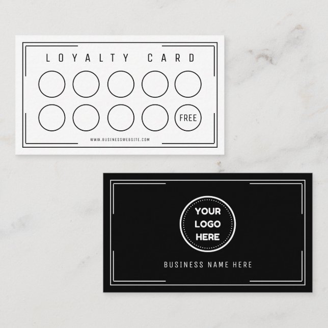 Black White Professional Formal Business Logo Loyalty Card (Front/Back)