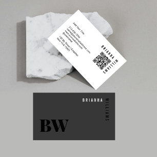 Black White Professional QR Code Monogram Minimal Business Card