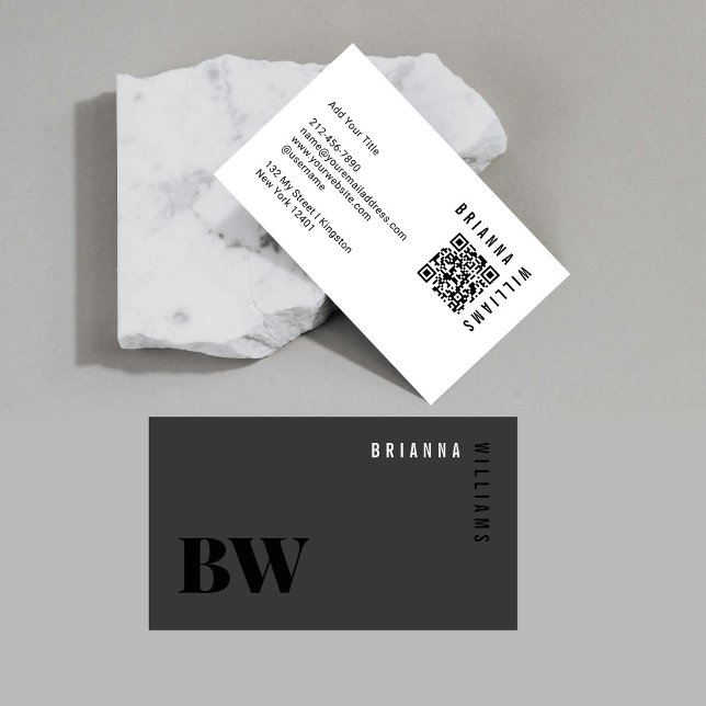 Black White Professional QR Code Monogram Minimal  Business Card (Creator Uploaded)