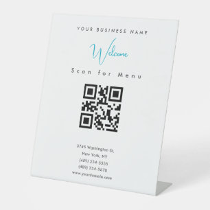 Black White Professional Scannable QR Code Menu Pedestal Sign
