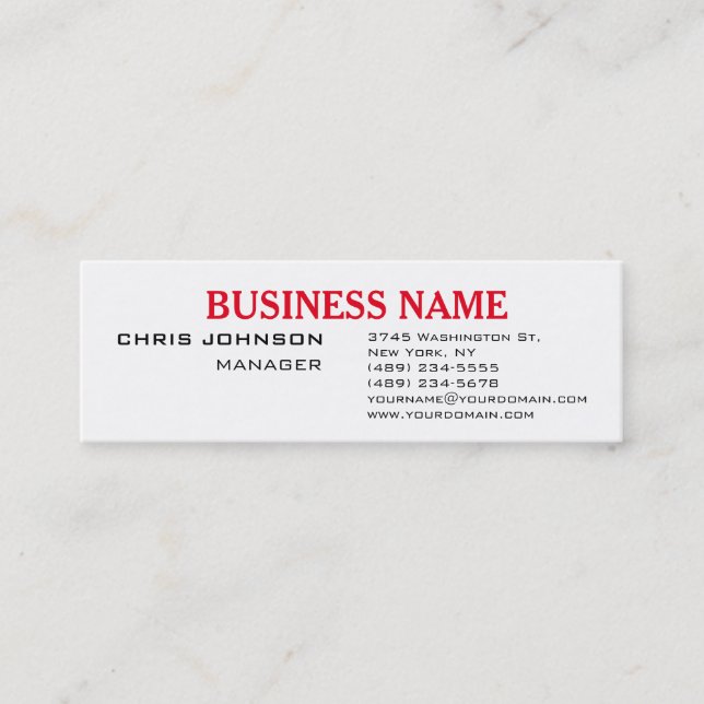 Black White Professional Slim Business Card (Front)