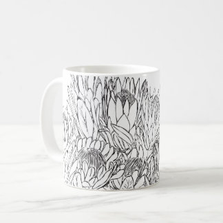 Black & White Protea Sketch Bouquet  Coffee Mug