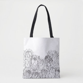 Black & White Protea Sketch Bouquet Tote Bag