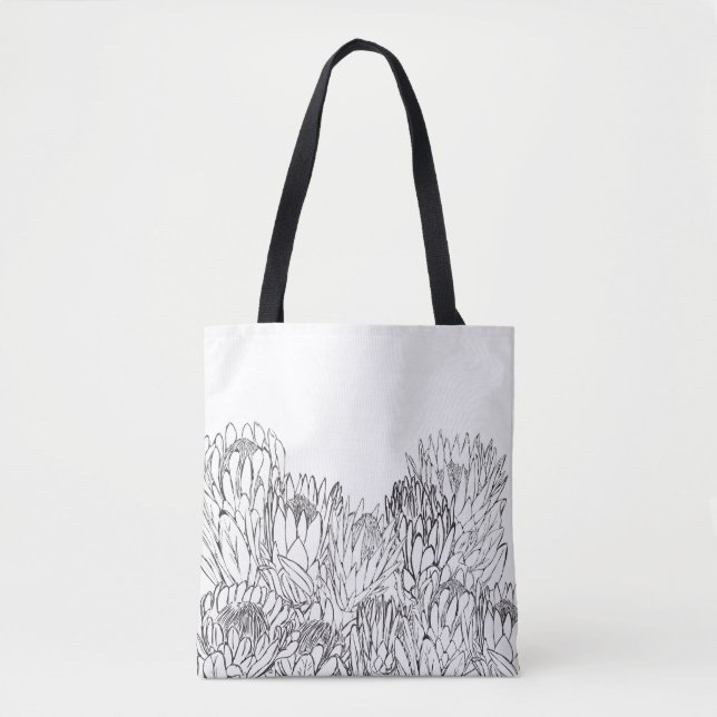 Black & White Protea Sketch Bouquet Tote Bag (Front)