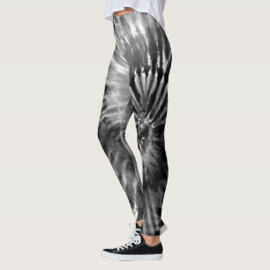 Black & White Psychedelic Starburst Tie Dye Leggings