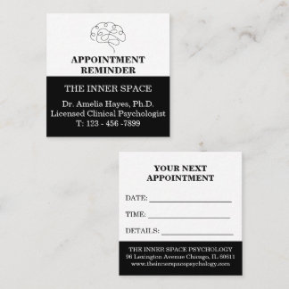 Black & White Psychologist Appointment Reminder Card